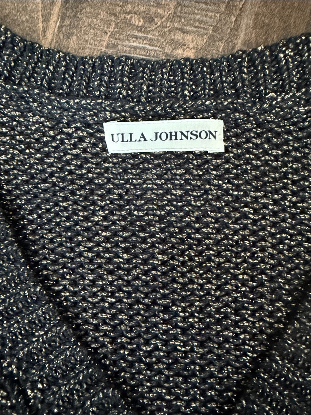 Ulla Johnson Black Metallic Knit Balloon Sleeve V-Neck Sweater Size L - Picture 2 of 5